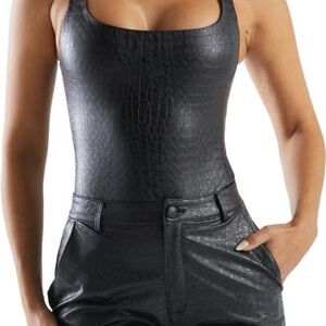 The Crocodile Collection Croc Embossed Faux Leather Tank Bodysuit